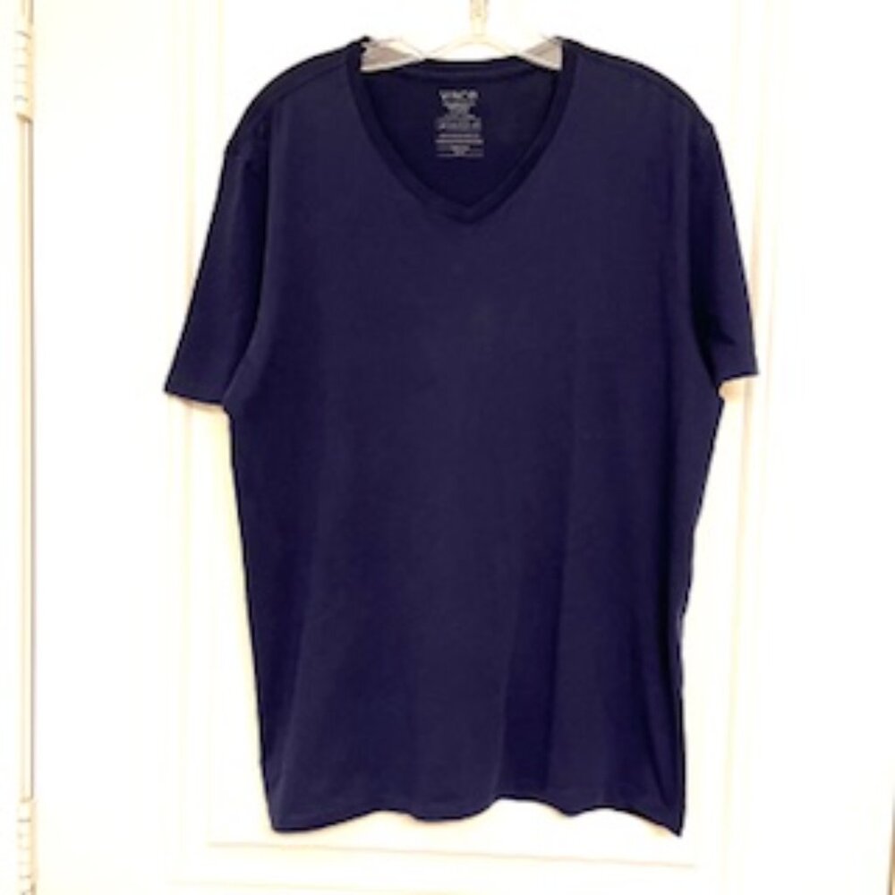 Vince V-Neck T Shirt, XL, Navy Blue, 100% pima cotton, Made in Peru.